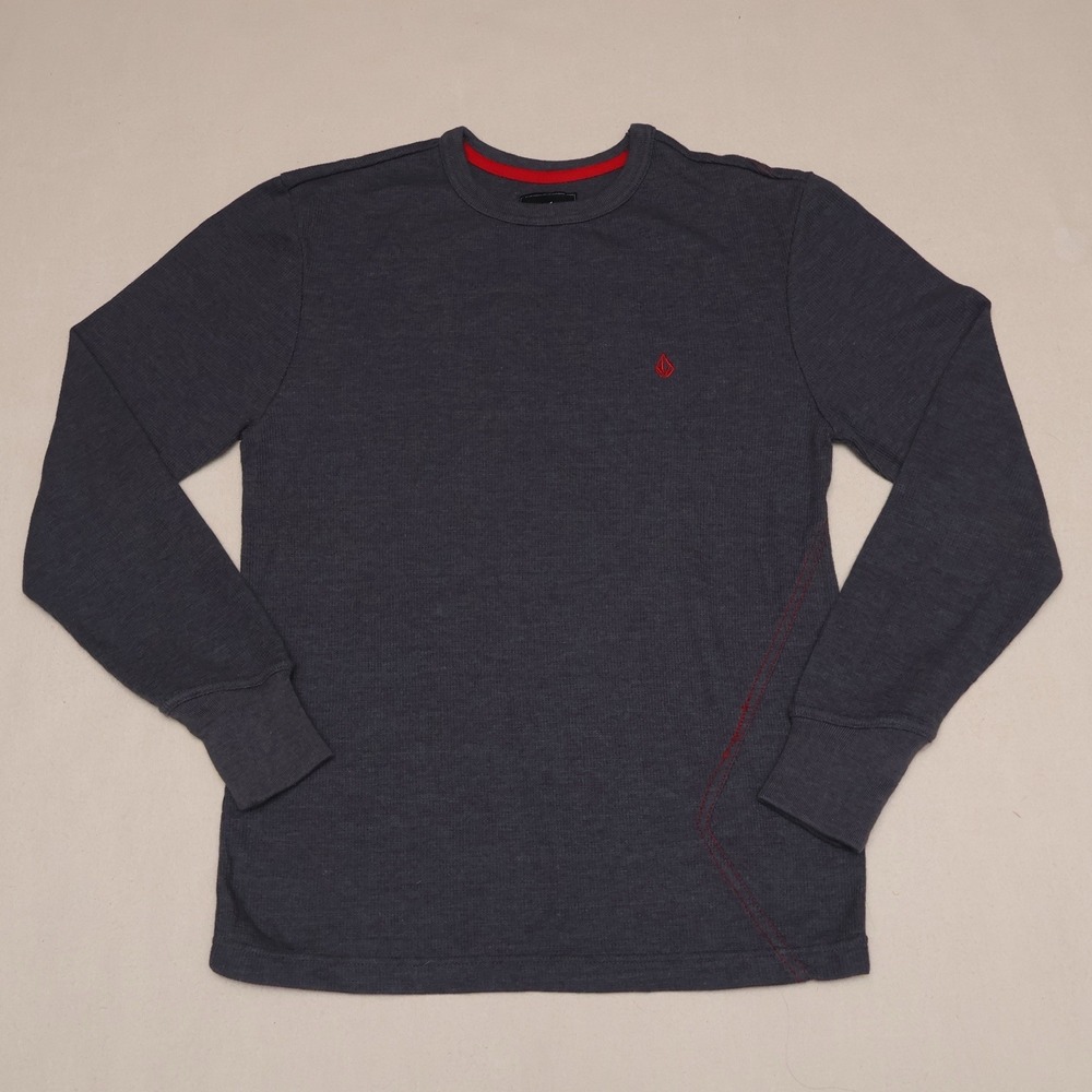 Volcom Thermal Shirt Mens Small Gray Red Logo Skate Long Sleeve Y2K